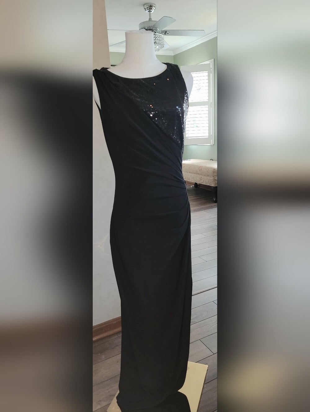 R&M Richards Black Sequin-Detail Maxi Dress
